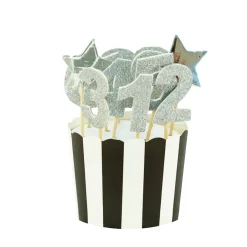 Set de 12 Toppers Números Plateados