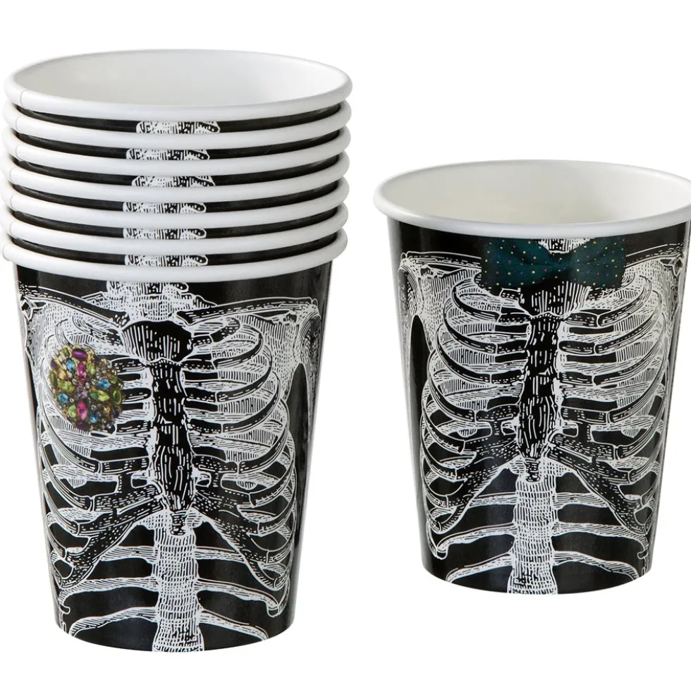 Set de 8 vasos de papel esqueleto