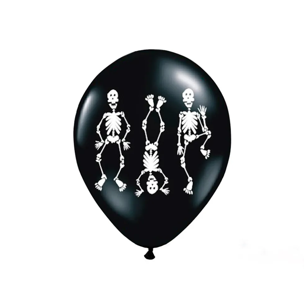 Set 6 Globos Negros con Esqueletos 30 cm