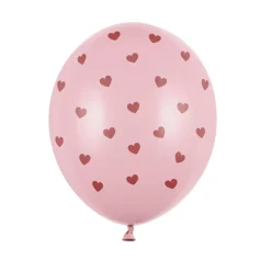 Set 6 Globos Rosas con Corazones Rojos 30 cm