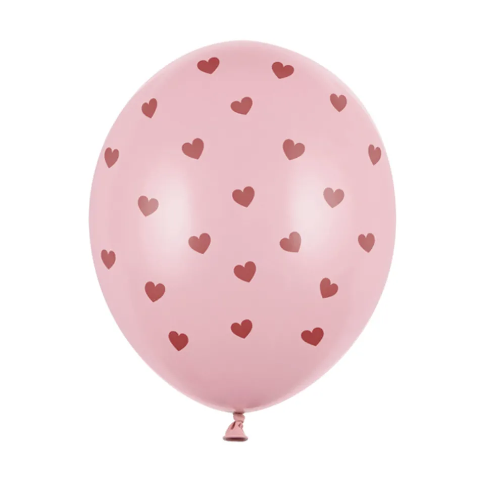 Set 6 Globos Rosas con Corazones Rojos 30 cm