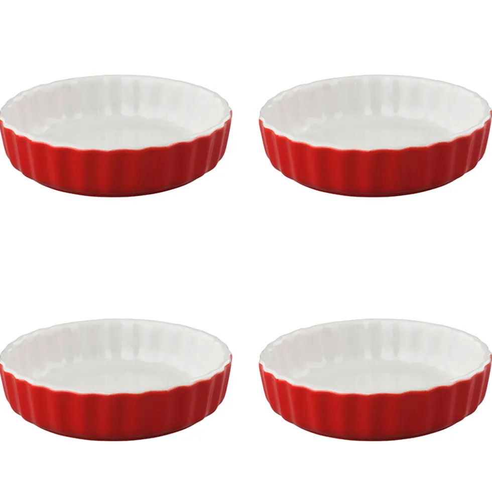 Set 4 Moldes de Cerámica Color Rojo para Tartaletas 12,5 cm