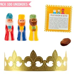 Set Roscón - Corona Oro, Rey Porcelana, Haba y Tarjeta (100 Unidades)
