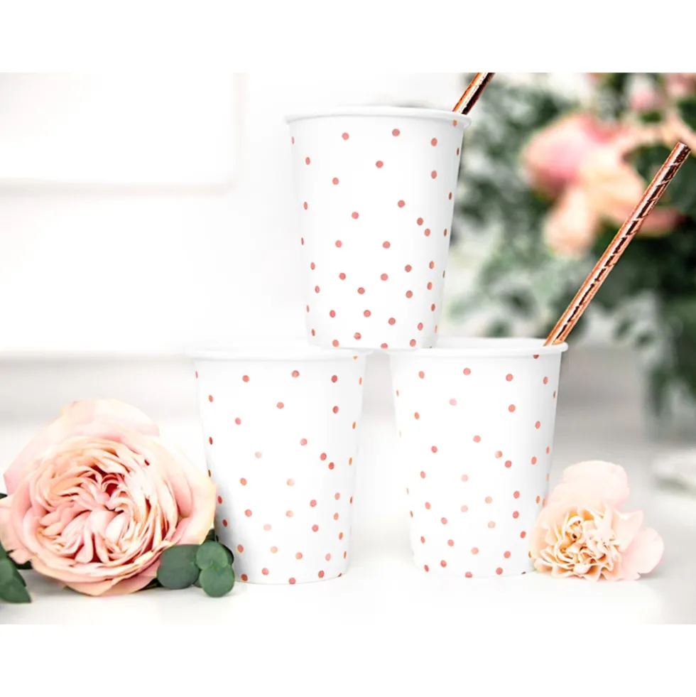 Set 6 Vasos Blancos con Lunares