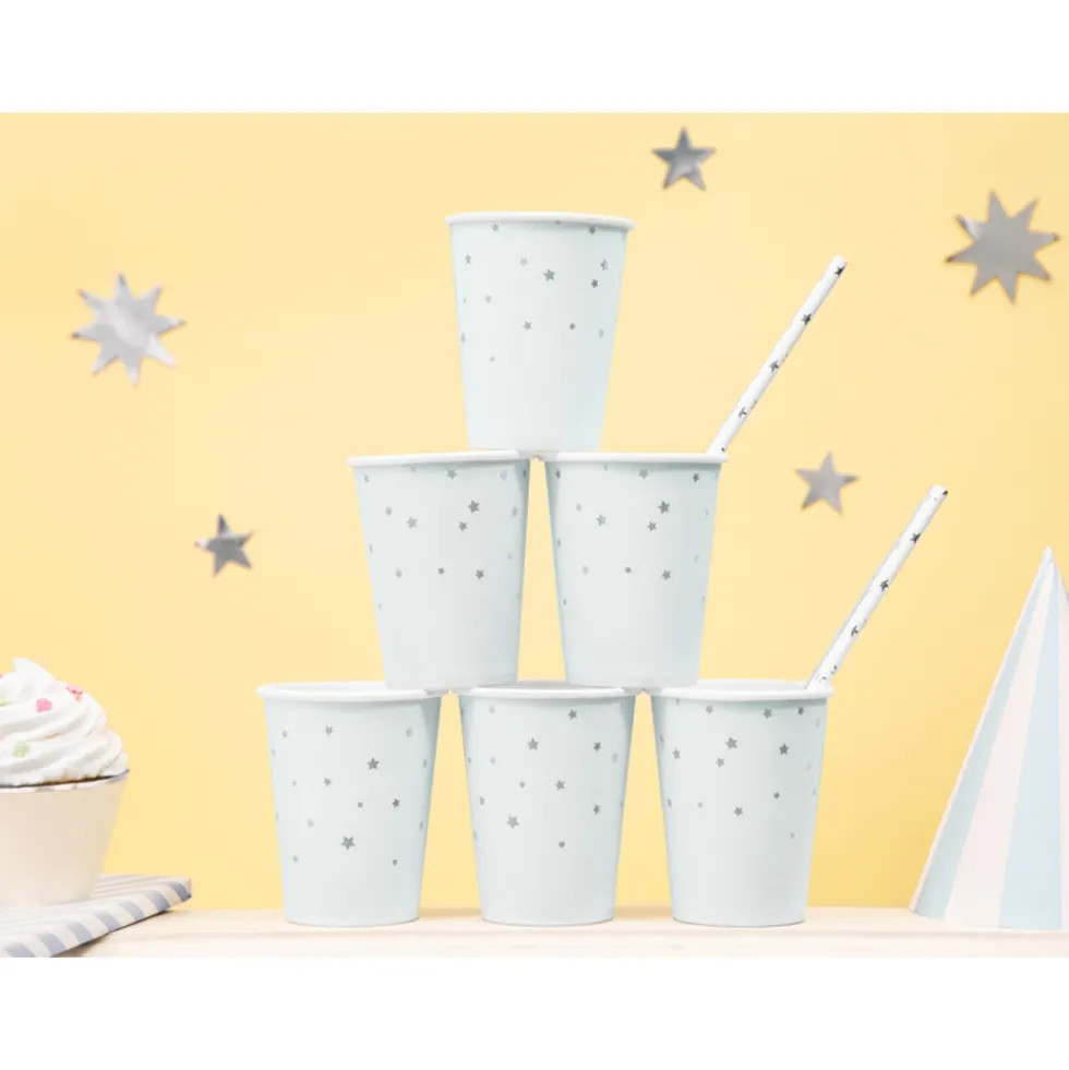 Set 6 Vasos Estrellas Azul Claro