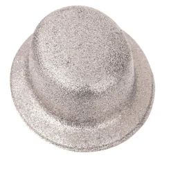 Sombrero Bombín Plata Escarchada 26 cm