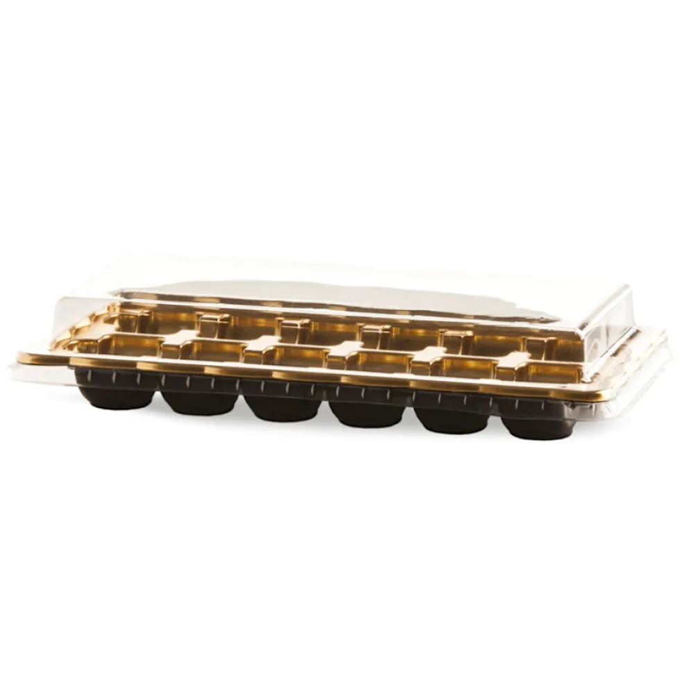 Soporte Dorado con Tapa Transparente para 12 Macarons