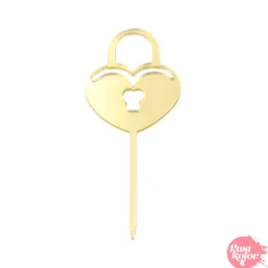 Topper para cupcake dorado - candado corazon