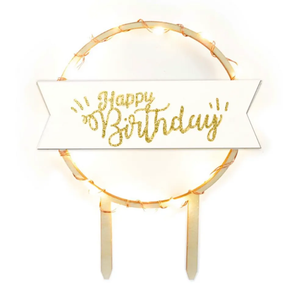 Topper para Tarta Happy Birthday Led 12 cm - Scrapcooking