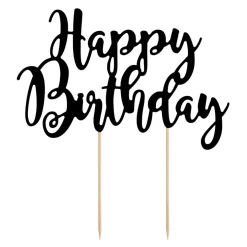 Topper para Tarta Happy Birthday Negro - Partydeco