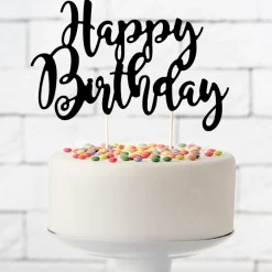Topper para Tarta Happy Birthday Negro - Partydeco