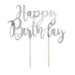 Topper para Tartas Happy Birthday Plateado 22 cm