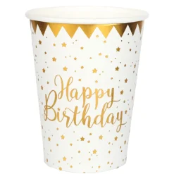 Vasos de Papel Happy Birthday Gold 10 ud