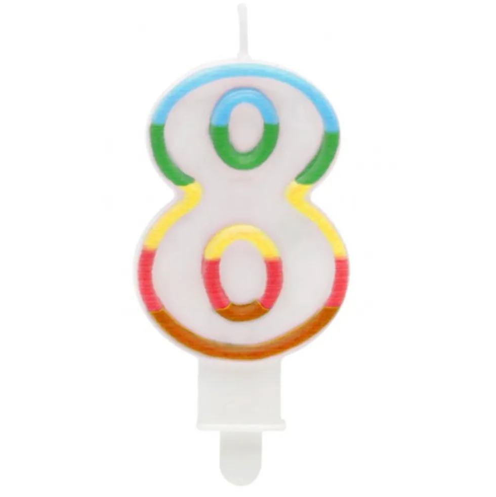Vela Multicolor Número 8 con Purpurina