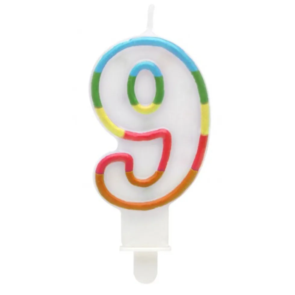 Vela Multicolor Número 9 con Purpurina