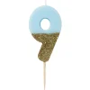 Vela Nº 9 Azul Celeste y Dorada 12 cm
