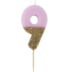 Vela Nº 9 Rosa Claro y Dorada 12 cm