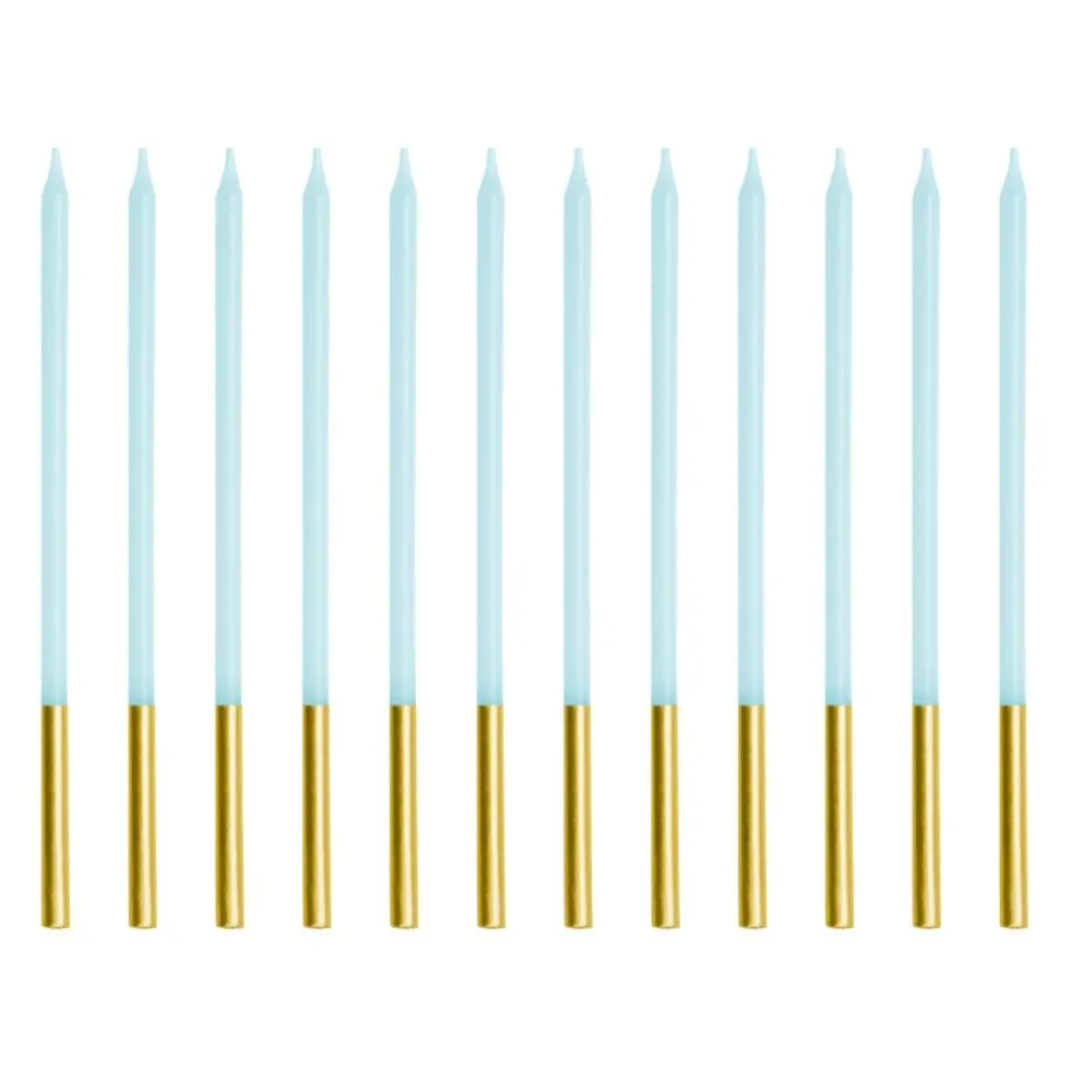 Velas Cumpleaños Azul / Dorado 14 cm - 12 ud