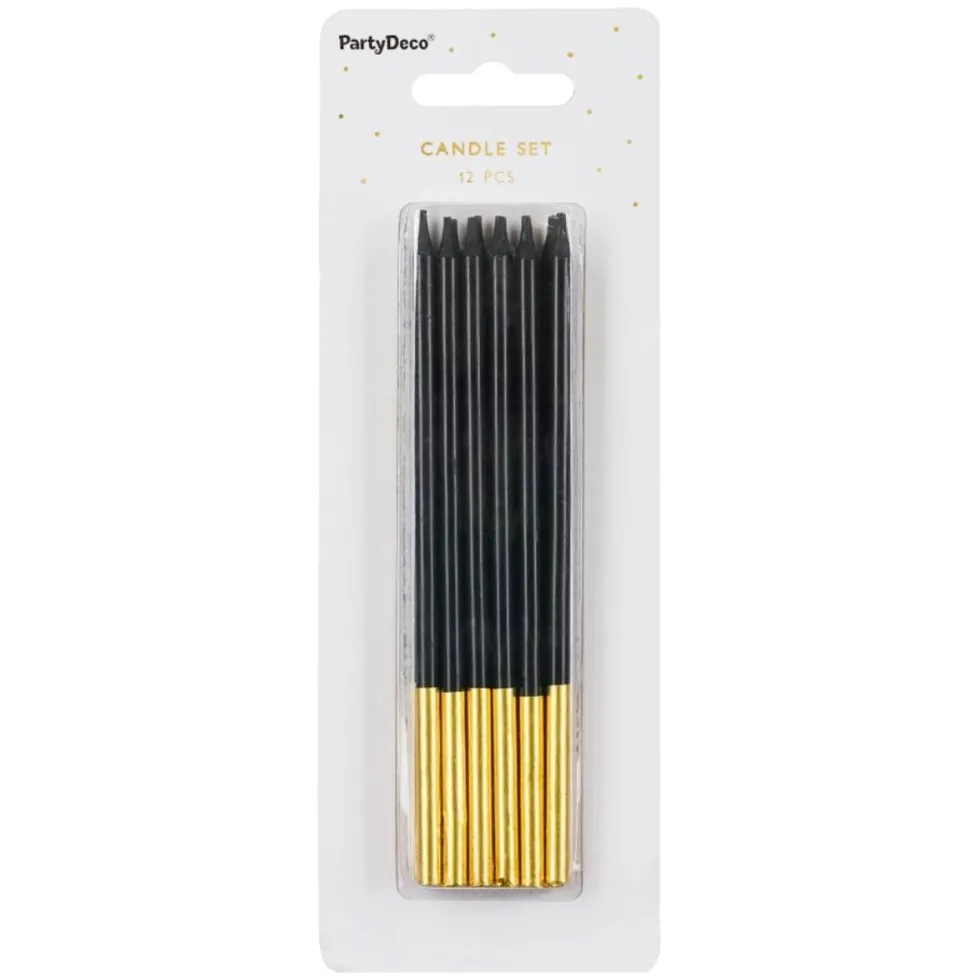 Velas Cumpleaños Negro / Dorado 14 cm - 12 ud