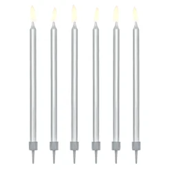 Velas Cumpleaños Plateadas 12,5 cm - 12 ud - Partydeco