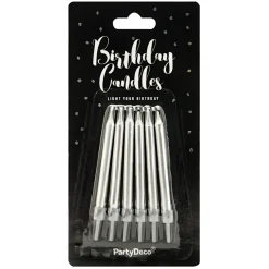Velas Cumpleaños Plateadas 6 ud - 6 cm - Partydeco