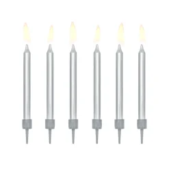 Velas Cumpleaños Plateadas 6 ud - 6 cm - Partydeco